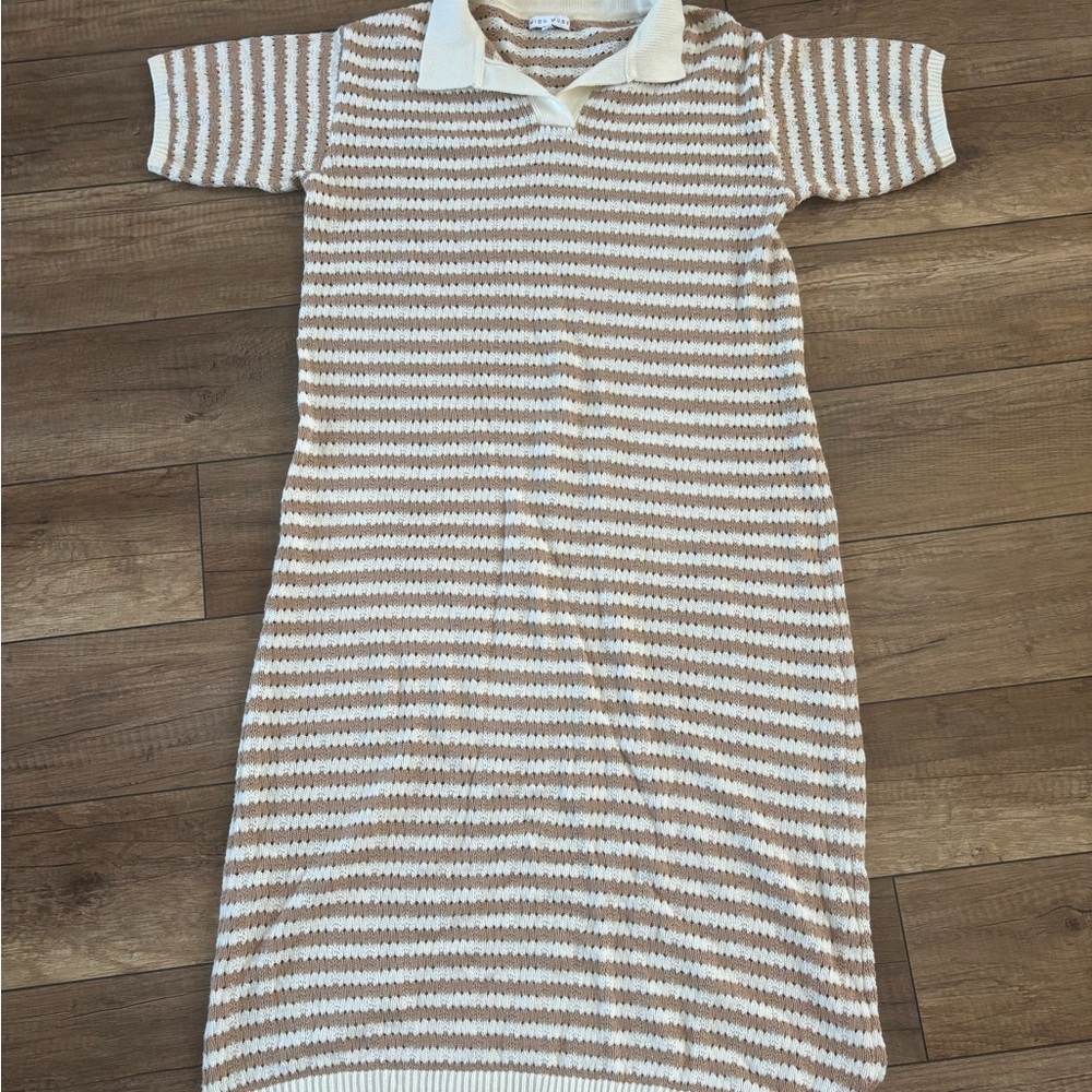 Chic Striped Knit Polo Dress